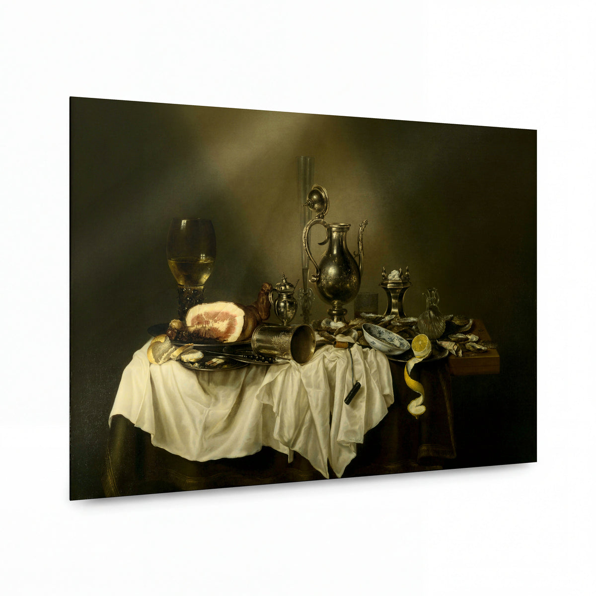 Obraz Willem Claesz — Still life with ham and pewter — lesklý obraz na hliníku