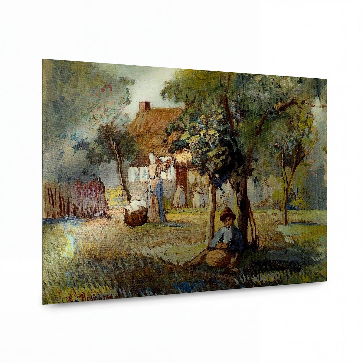 Obraz Camille Pissarro — Family Garden — kovový obraz na hliníkovém panelu — kovový obraz na hliníkovém panelu