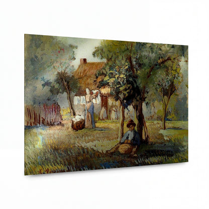 Obraz Camille Pissarro — Family Garden — kovový obraz na hliníkovém panelu — kovový obraz na hliníkovém panelu