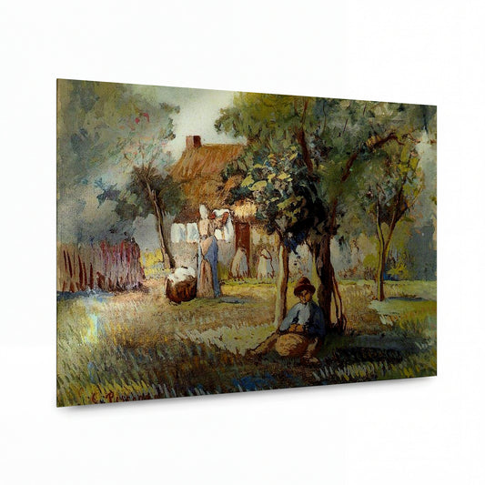Obraz Camille Pissarro — Family Garden — kovový obraz na hliníkovém panelu — kovový obraz na hliníkovém panelu