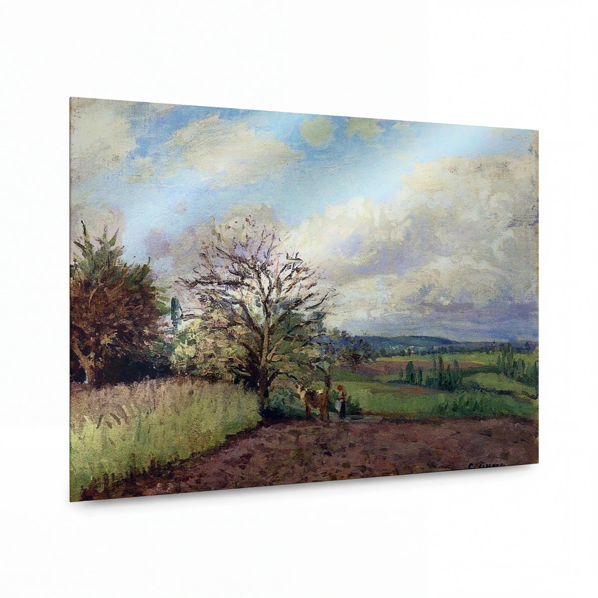 Obraz Camille Pissarro — Landscape with a Cowherd, 1872 — kovový obraz na hliníkovém panelu