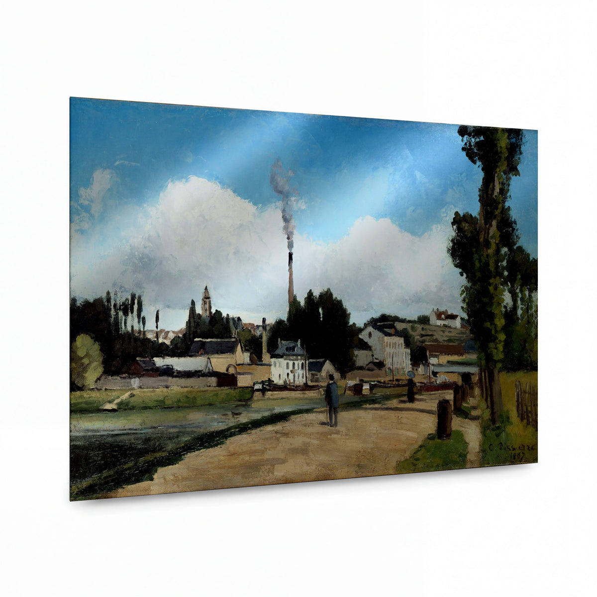 Obraz Camille Pissarro — Landscape with Factory — reprodukce na lesklém hliníkovém panelu — reprodukce na lesklém hliníkovém panelu
