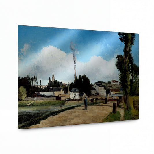 Obraz Camille Pissarro — Landscape with Factory — reprodukce na lesklém hliníkovém panelu — reprodukce na lesklém hliníkovém panelu