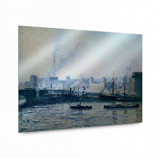 Obraz Camille Pissarro — The Bridge of Boieldieu, Rouen - Fog, 1896 — prémiová reprodukce na kovovém panelu — prémiová reprodukce na kovovém panelu