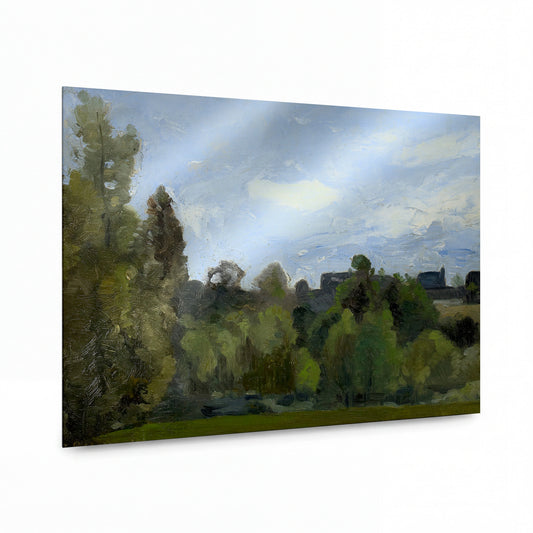 Obraz Camille Pissarro — The Edge of the Wood — kovový obraz na hliníkovém panelu — kovový obraz na hliníkovém panelu