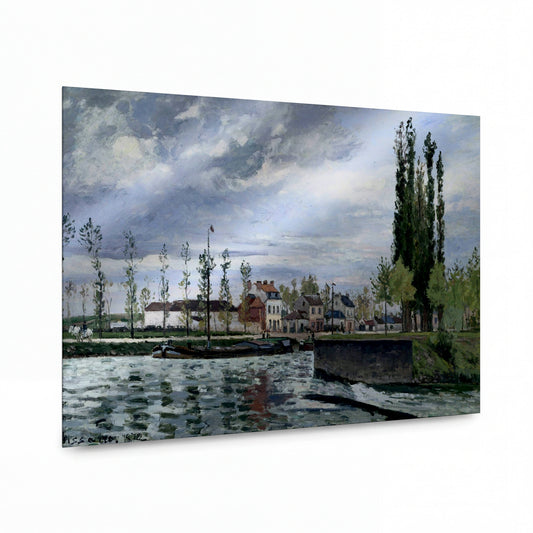 Obraz Camille Pissarro — Zdymadlo v Pontoise — reprodukce na kovovém panelu s vysokým leskem — reprodukce na kovovém panelu s vysokým leskem