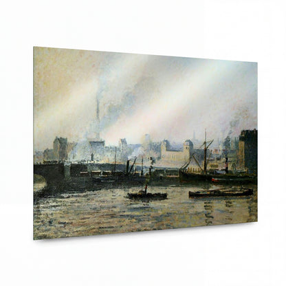 Obraz Camille Pissarro — The Saint Sever Bridge at Rouen, Fog, 1896 — umělecký kovový obraz s vysokým leskem — umělecký kovový obraz s vysokým leskem