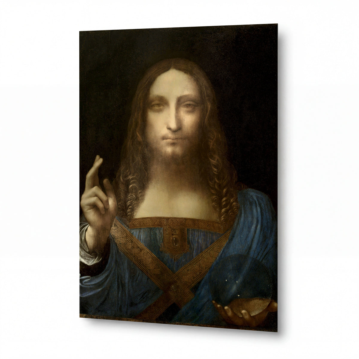 Obraz Leonardo da Vinci — Salvator Mundi — lesklý kovový obraz