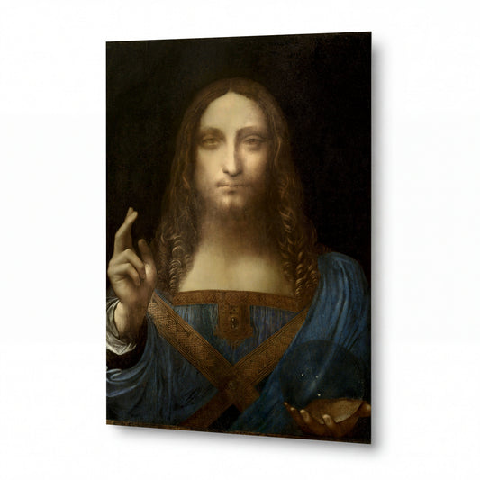 Obraz Leonardo da Vinci — Salvator Mundi — lesklý kovový obraz