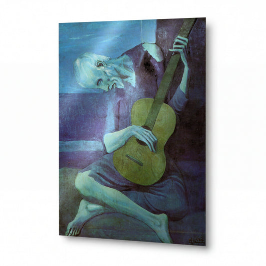 Obraz Pablo Picasso — Starý kytarista — kovová reprodukce s vysokým leskem — kovová reprodukce s vysokým leskem