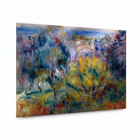 Obraz Pierre-Auguste Renoir — Landscape with a View on the Sea — reprodukce na lesklém hliníkovém panelu — reprodukce na lesklém hliníkovém panelu