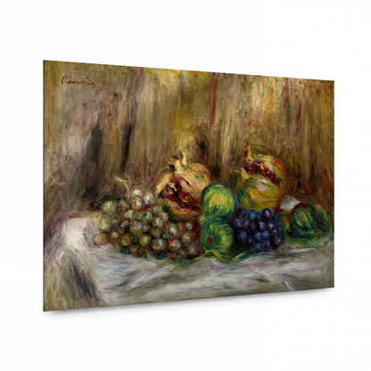Obraz Pierre-Auguste Renoir — Zátiší s granátovými jablky, fíky a hrozny — kovový obraz na hliníkovém panelu — kovový obraz na hliníkovém panelu