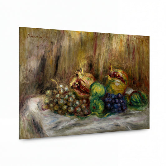 Obraz Pierre-Auguste Renoir — Zátiší s granátovými jablky, fíky a hrozny — kovový obraz na hliníkovém panelu — kovový obraz na hliníkovém panelu