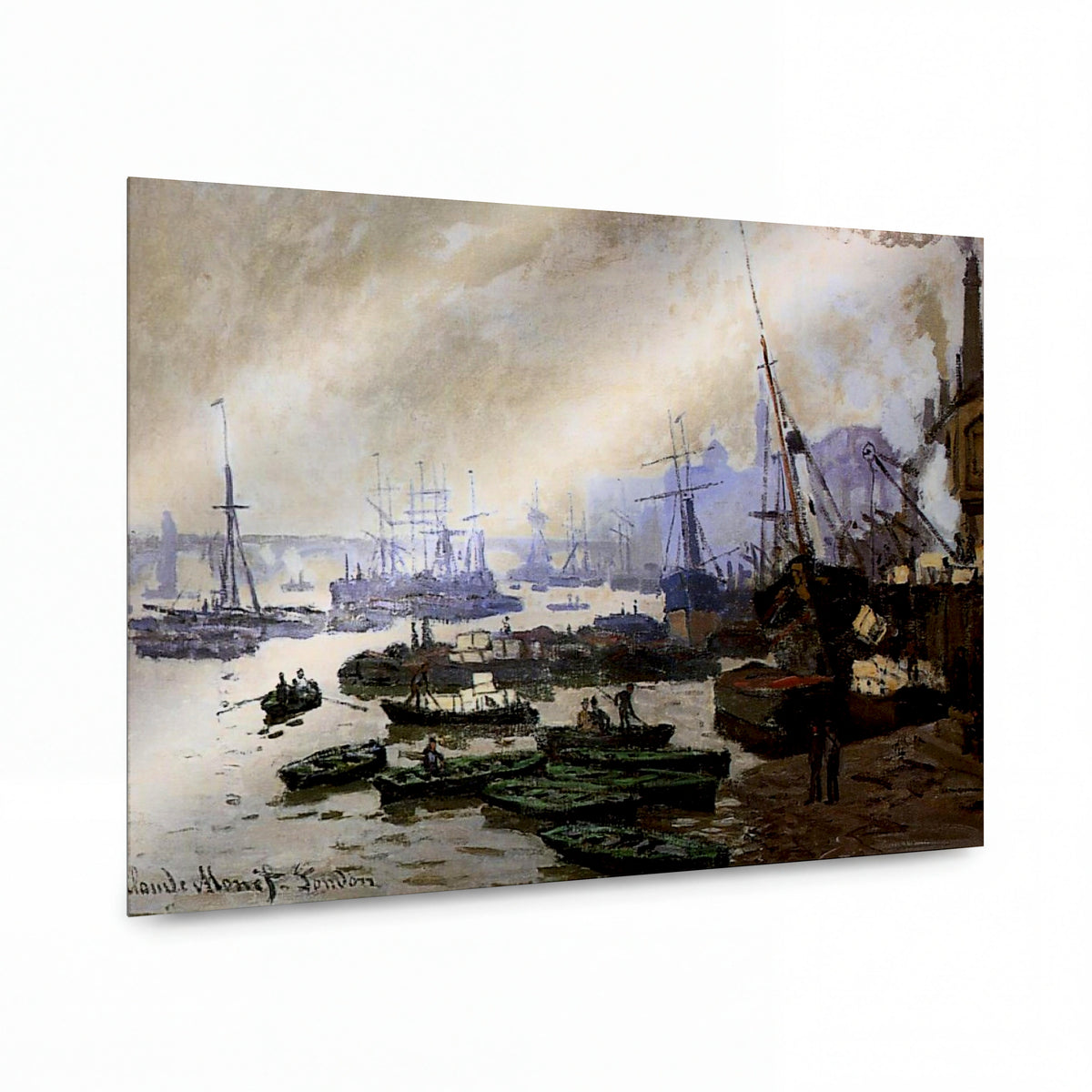 Obraz Claude Monet — Přístav s loděmi v mlze — reprodukce na kovovém panelu s vysokým leskem