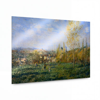 Obraz Claude Monet — Podzimní krajina s postavami — umělecký kovový obraz s vysokým leskem — umělecký kovový obraz s vysokým leskem