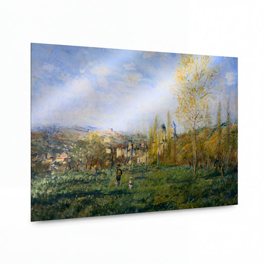 Obraz Claude Monet — Podzimní krajina s postavami — umělecký kovový obraz s vysokým leskem — umělecký kovový obraz s vysokým leskem
