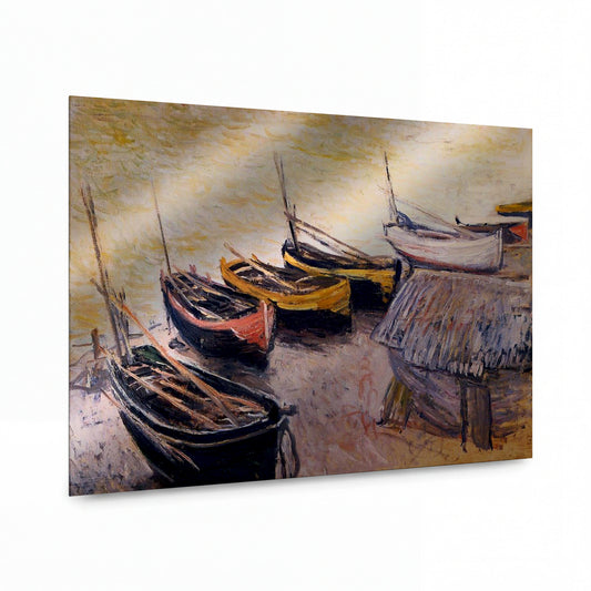 Obraz Claude Monet — Rybářské lodě na břehu — umělecká reprodukce na hliníku — umělecká reprodukce na hliníku