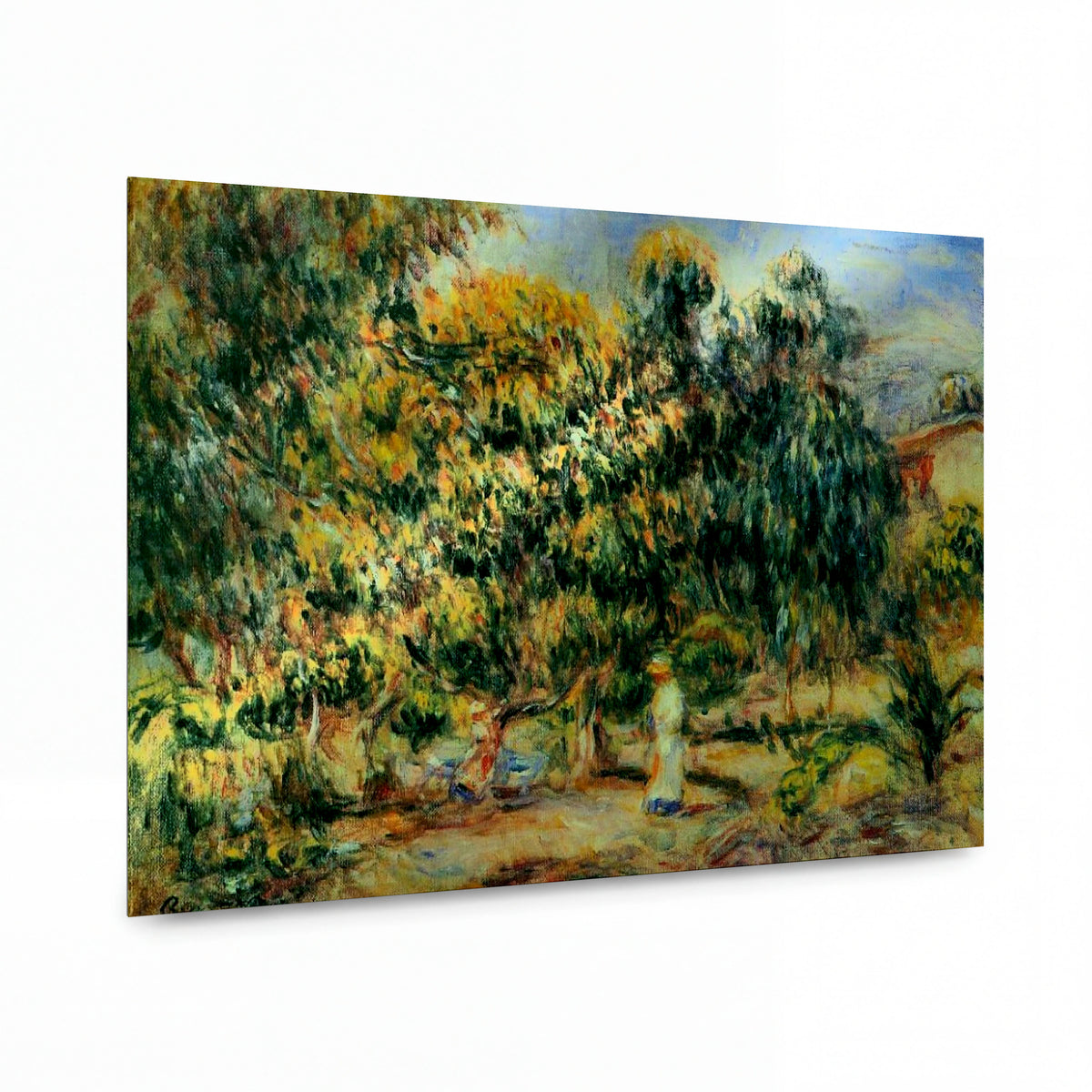 Obraz Pierre-Auguste Renoir — Woman in White in the Garden at Colettes — kovový obraz na hliníkovém panelu