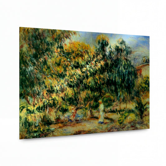 Obraz Pierre-Auguste Renoir — Woman in White in the Garden at Colettes — kovový obraz na hliníkovém panelu