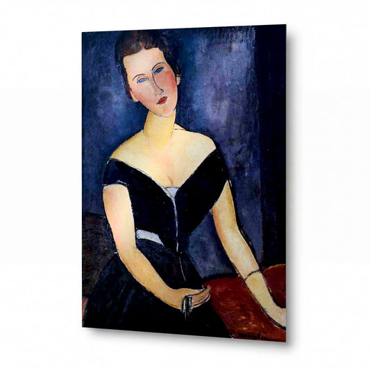 Obraz Amedeo Modigliani — Portrét ženy v černých šatech — reprodukce na lesklém hliníkovém panelu