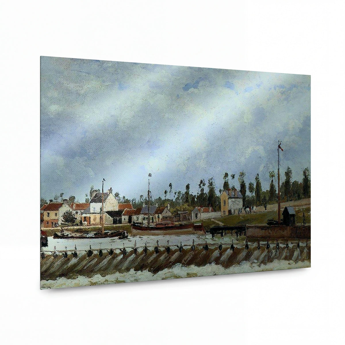 Obraz Camille Pissarro — Pontoise Dam, 1872 — reprodukce na lesklém hliníkovém panelu