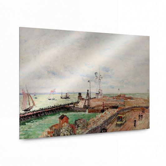 Obraz Camille Pissarro — The Pier and the Semaphore of Havre — kovový obraz na hliníkovém panelu — kovový obraz na hliníkovém panelu