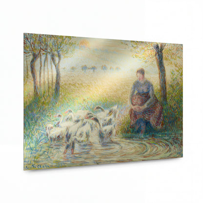 Obraz Camille Pissarro — The Shepherdess of Geese — umělecká reprodukce na hliníku — umělecká reprodukce na hliníku