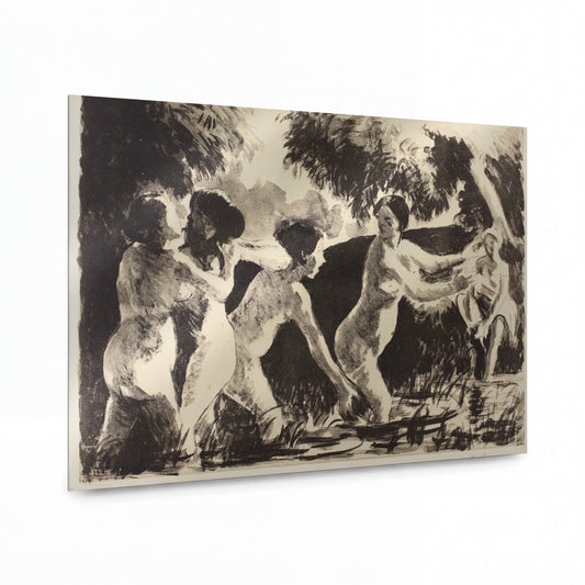 Obraz Camille Pissarro — Wrestling Bathers — reprodukce na kovovém panelu s vysokým leskem