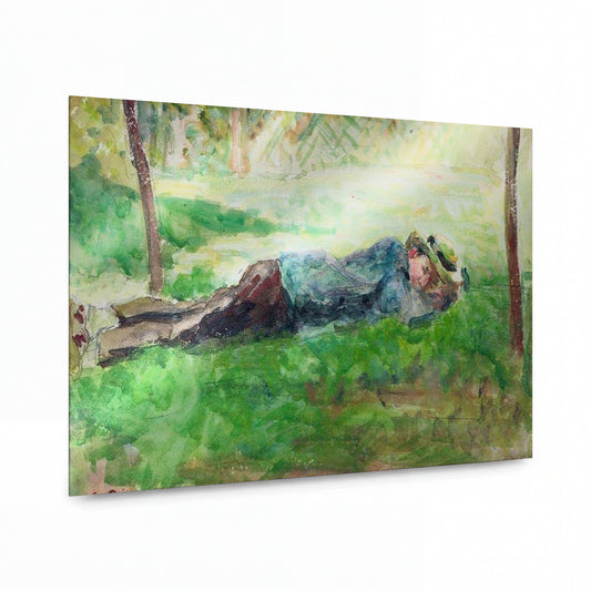 Obraz Camille Pissarro — Young Peasant Laying on the Grass — hliníkový panel s vysokým leskem — hliníkový panel s vysokým leskem