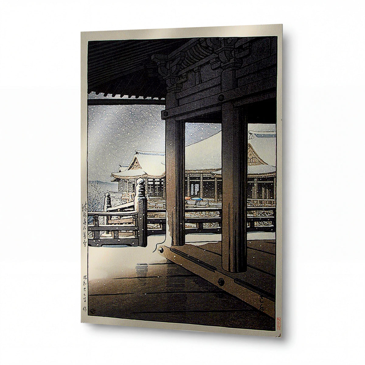 Obraz Kawase Hasui — Chrámový komplex v zimě — kovový obraz s vysokým leskem
