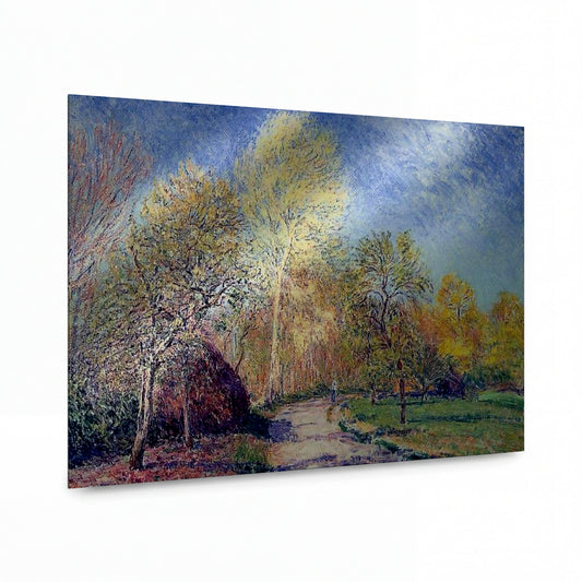 Obraz Alfred Sisley — A May Morning in Moret, 1886 — reprodukce na lesklém hliníkovém panelu — reprodukce na lesklém hliníkovém panelu