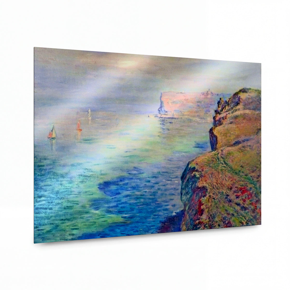 Obraz Claude Monet — Pobřežní útesy s lodičkami na moři — umělecká reprodukce na hliníku