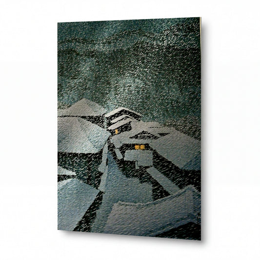 Obraz Claude Monet — Zimní krajina se sněhem a domky — prémiová reprodukce na kovovém panelu — prémiová reprodukce na kovovém panelu