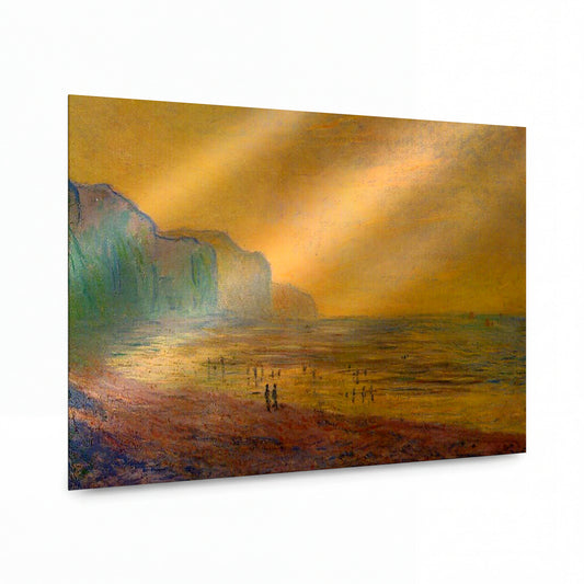 Obraz Claude Monet — Pláž při západu slunce s útesem — kovová reprodukce s vysokým leskem