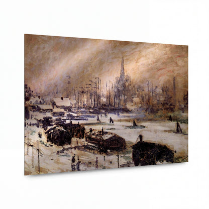 Obraz Claude Monet — Zamrzlá řeka s loděmi v zimě — umělecká reprodukce na hliníku