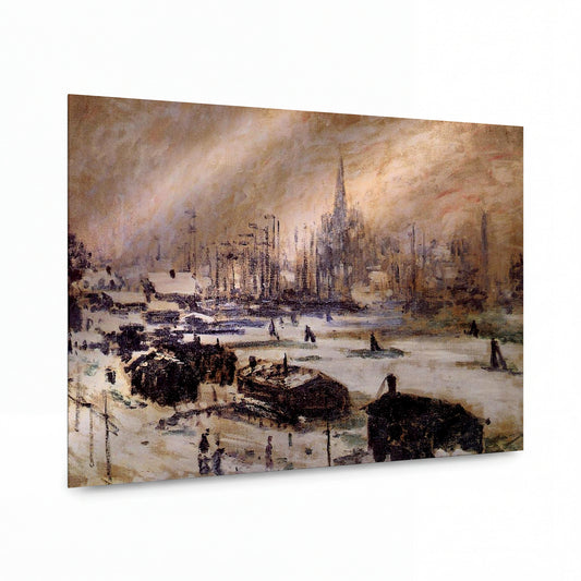 Obraz Claude Monet — Zamrzlá řeka s loděmi v zimě — umělecká reprodukce na hliníku