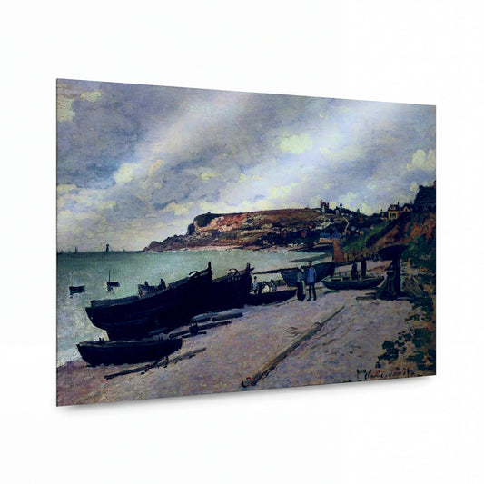 Obraz Claude Monet — Pláž s rybářskými čluny u pobřeží — kovový obraz na hliníkovém panelu
