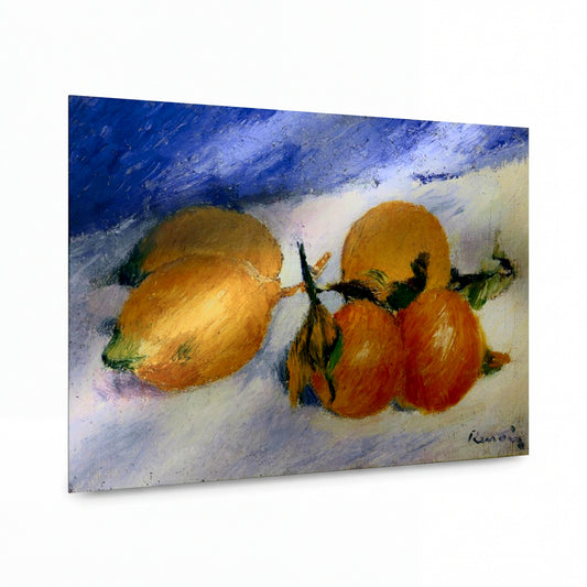Obraz Pierre-Auguste Renoir — Zátiší s citrony a pomeranči — umělecký kovový obraz s vysokým leskem — umělecký kovový obraz s vysokým leskem