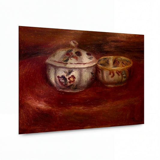 Obraz Pierre Auguste Renoir — Sugar Bowl and Earthenware Bowl — lesklý kovový obraz — lesklý kovový obraz