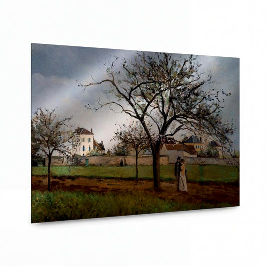 Obraz Camille Pissarro — The House of Pere Gallien, Pontoise, 1866 — reprodukce na kovovém panelu s vysokým leskem — reprodukce na kovovém panelu s vysokým leskem