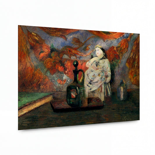 Obraz Paul Gauguin — Still Life with Carafe and Ceramic Figure — reprodukce na lesklém hliníkovém panelu — reprodukce na lesklém hliníkovém panelu