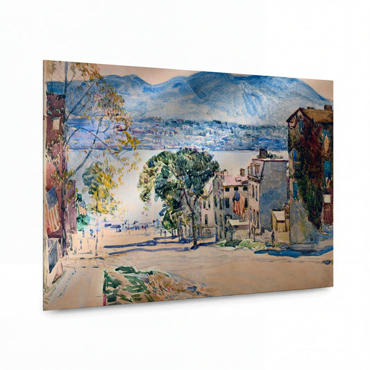 Obraz Frederick Childe Hassam — Broadway, Newburgh, New York — hliníkový panel s vysokým leskem — hliníkový panel s vysokým leskem