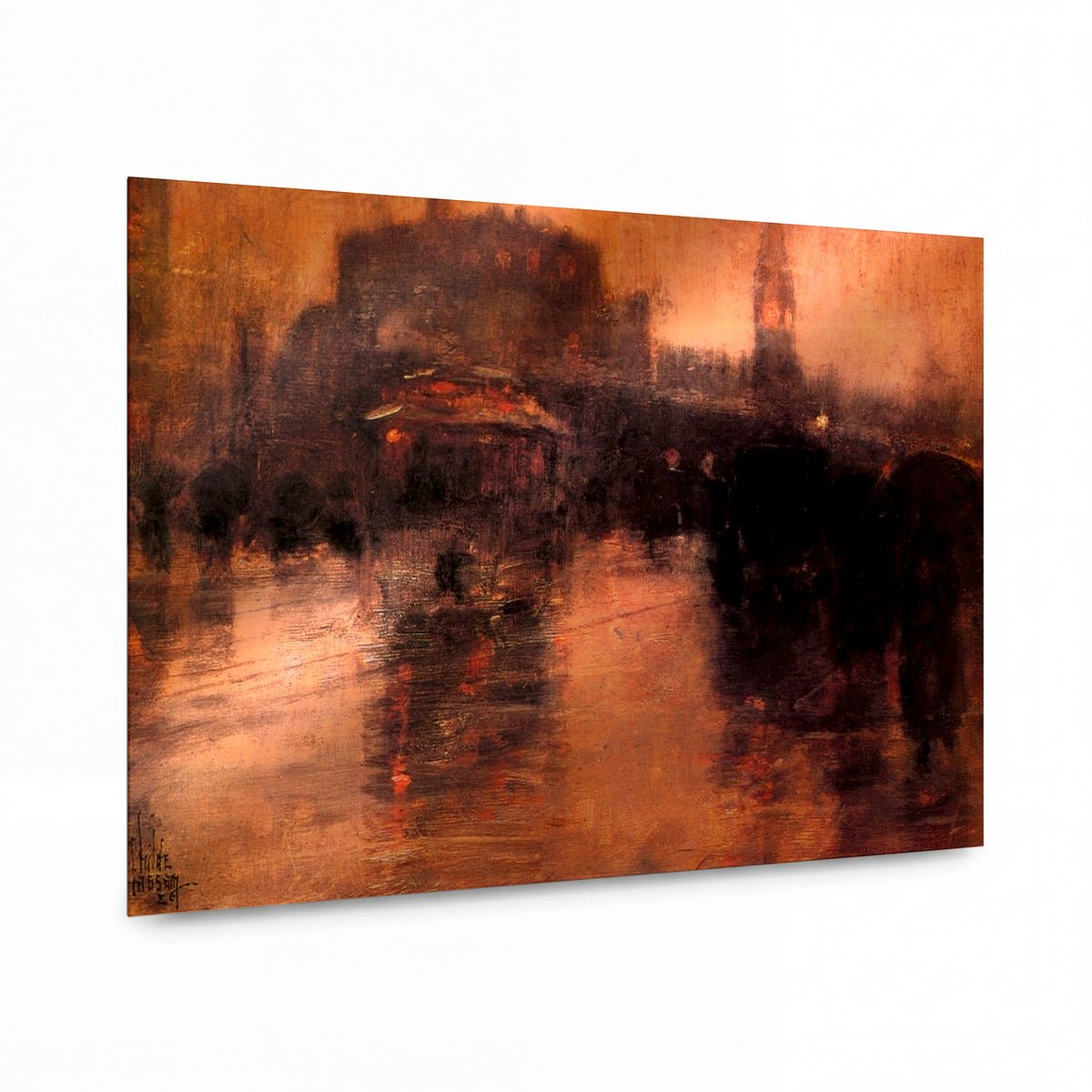Obraz Frederick Childe Hassam — Columbus Avenue, Boston — umělecký kovový obraz s vysokým leskem — umělecký kovový obraz s vysokým leskem