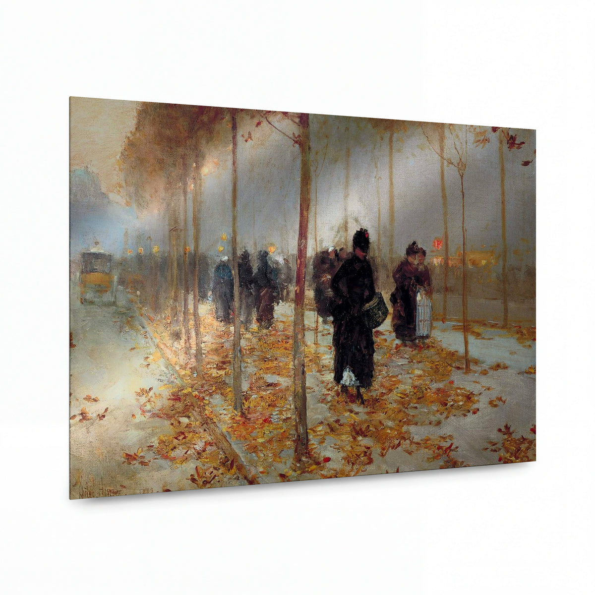 Obraz Frederick Childe Hassam — Paris Street Scene, Autumn, 1889 — reprodukce na lesklém hliníkovém panelu