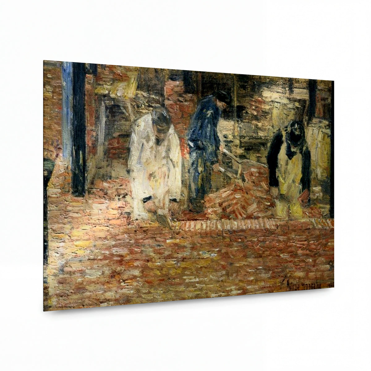 Obraz Frederick Childe Hassam — The Bricklayers — kovový obraz na hliníkovém panelu — kovový obraz na hliníkovém panelu