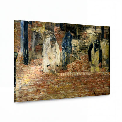 Obraz Frederick Childe Hassam — The Bricklayers — kovový obraz na hliníkovém panelu — kovový obraz na hliníkovém panelu