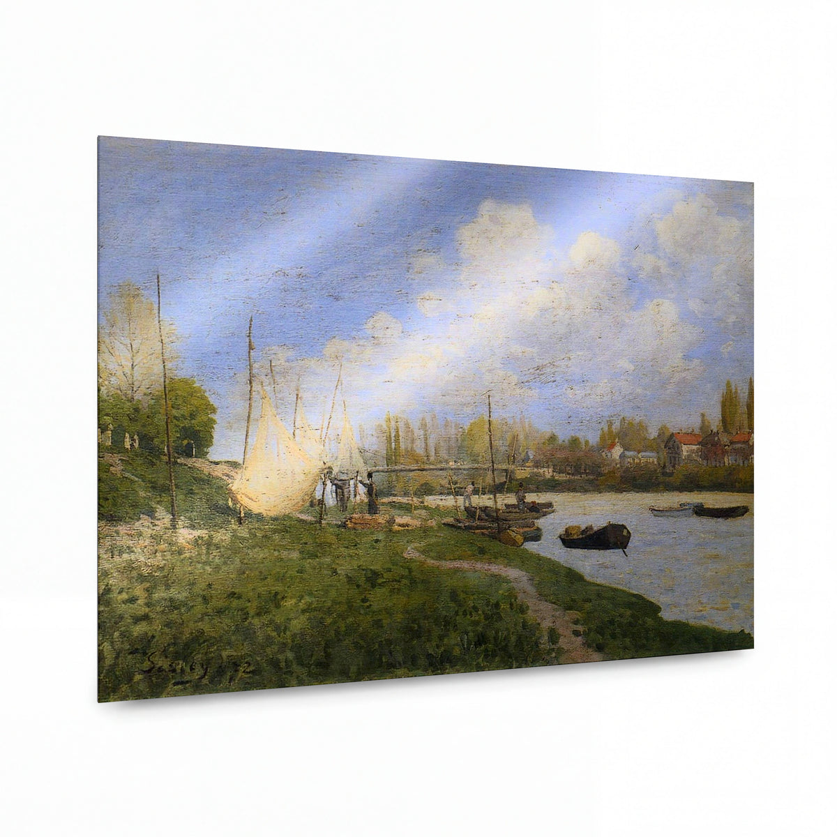 Obraz Alfred Sisley — Fishermen Mending Nets — kovový obraz s vysokým leskem