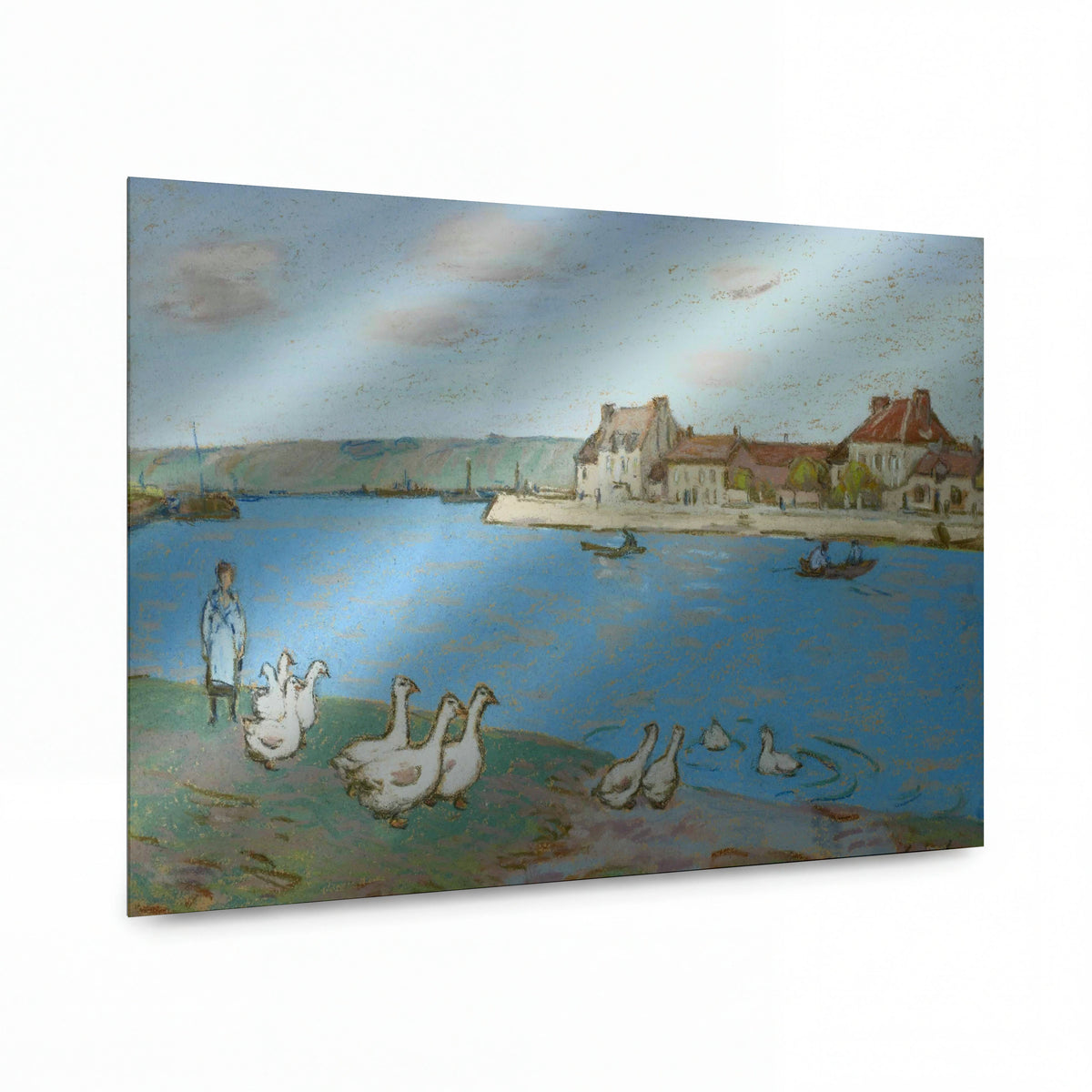 Obraz Alfred Sisley — Geese (By the River Loing) 03 — hliníkový panel s vysokým leskem