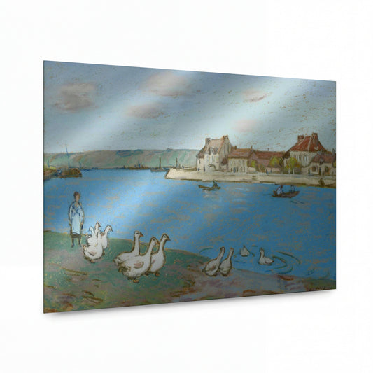 Obraz Alfred Sisley — Geese (By the River Loing) 03 — hliníkový panel s vysokým leskem