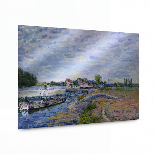 Obraz Alfred Sisley — Saint-Mammes Dam, 1885 — kovový obraz s vysokým leskem